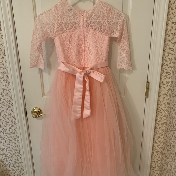 Girls 6x Blush Pink Tulle & Lace Dress - Picture 3 of 3